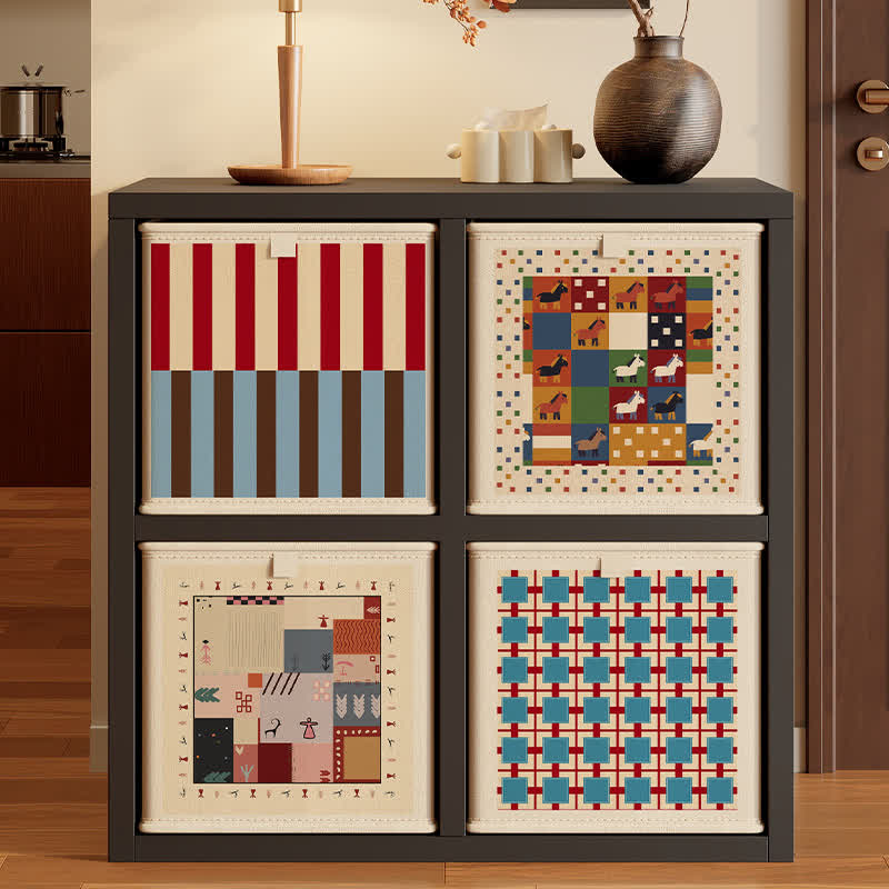 Panier de rangement pliable en tissu à carreaux bleus - image 1