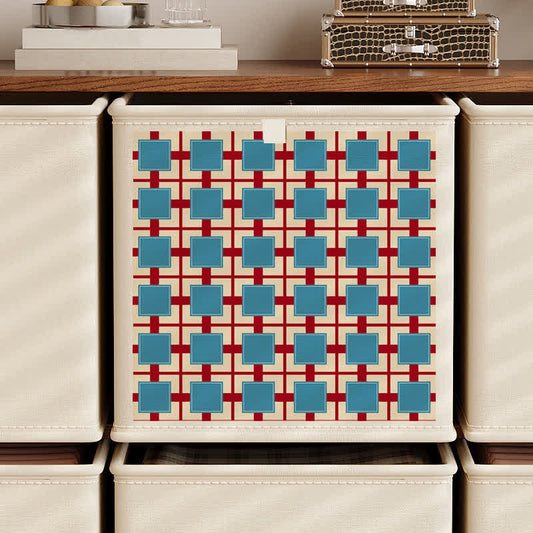 Panier de rangement pliable en tissu à carreaux bleus - Rouge - 33 cm × 33 cm × 33 cm - image 0