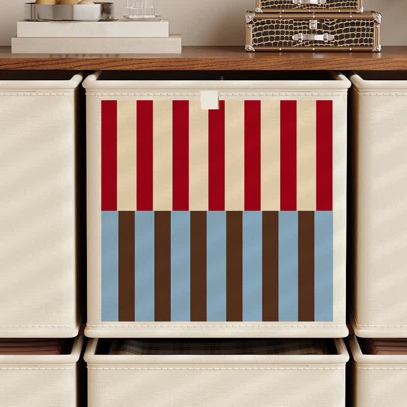 Panier de rangement en tissu à rayures rouges et bleues - Rouge - 33 cm × 33 cm × 33 cm - image 0