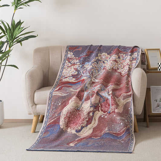 Serviette de bain onirique en gaze de coton à motif de cerfs et de fleurs - 90 cm x 180 cm - image 0