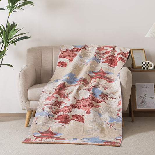 Serviette de bain orientale en coton à motif de nuage et de pavillon - 90 cm x 180 cm - image 0