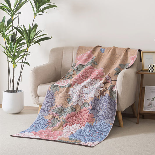 Serviette de bain luxueuse en gaze de coton à motif pivoine - 90 cm x 180 cm - image 0