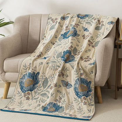 Serviette de bain en gaze de pur coton à motifs floraux et papillons - image 1