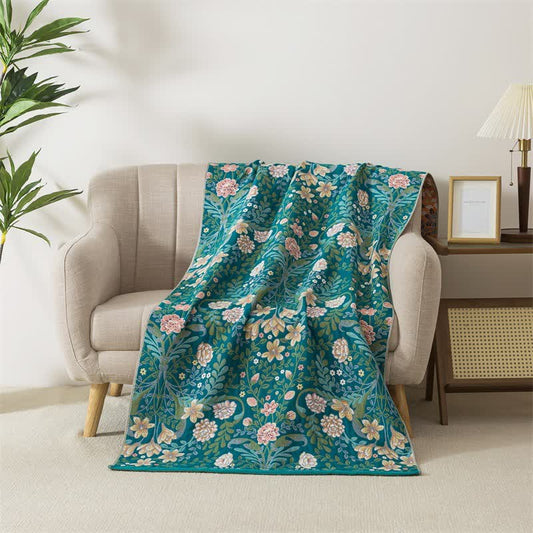 Serviette de bain en gaze de coton à motif botanique de fleurs et de feuilles - 90 cm x 180 cm - image 0