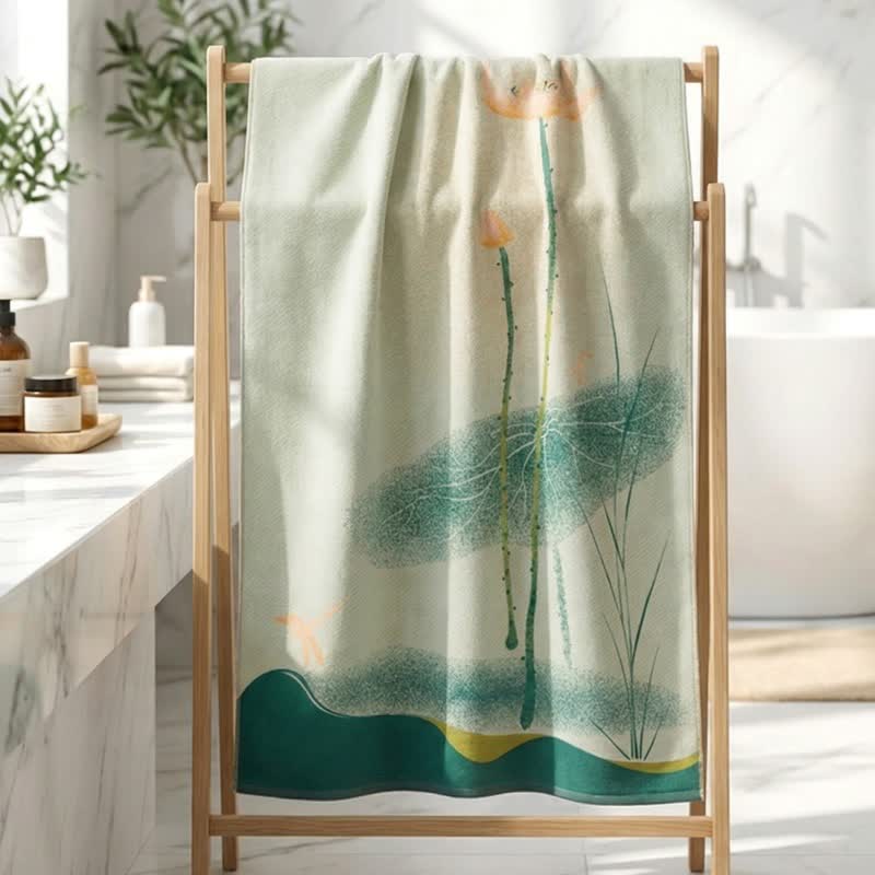 Serviette de bain traditionnelle en gaze de coton à motif de fleur de lotus - image 2