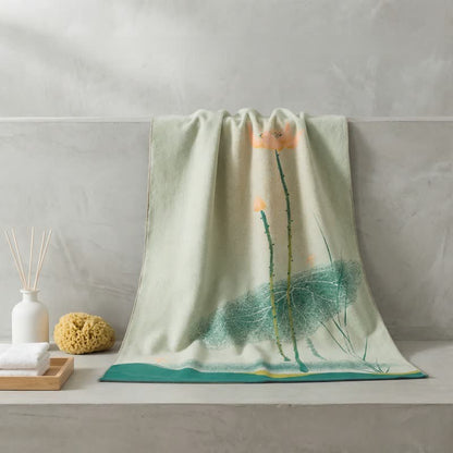 Serviette de bain traditionnelle en gaze de coton à motif de fleur de lotus - image 1