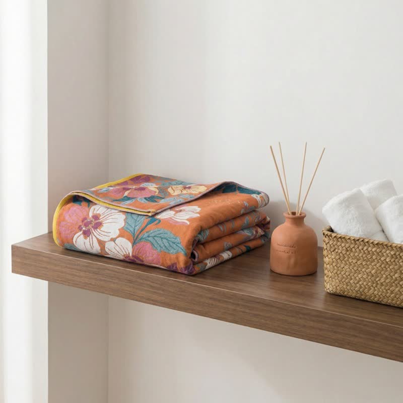 Serviette de bain en gaze de coton à motif de fleurs de pêcher - image 3