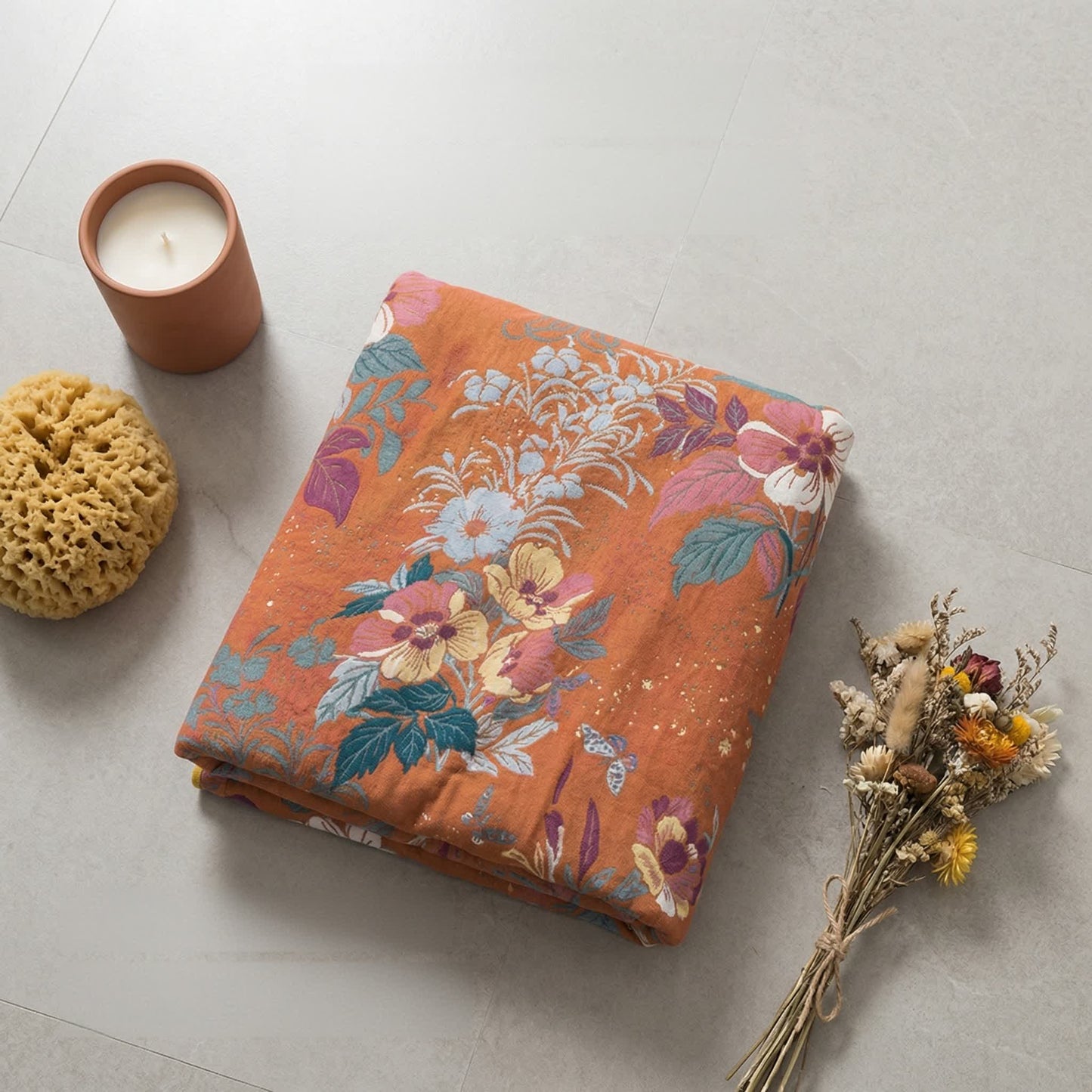 Serviette de bain en gaze de coton à motif de fleurs de pêcher - image 1