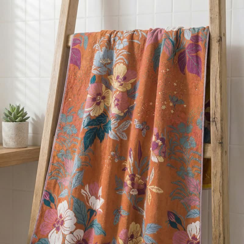 Serviette de bain en gaze de coton à motif de fleurs de pêcher - image 2