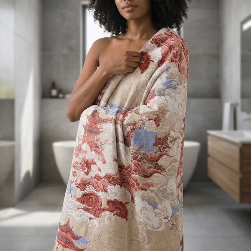 Serviette de bain orientale en coton à motif de nuage et de pavillon - image 3