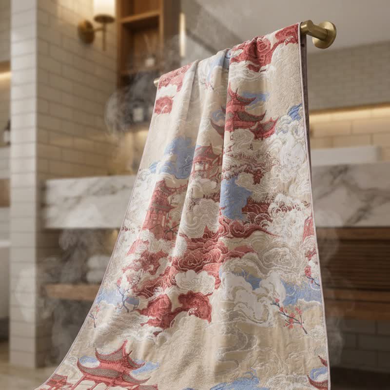 Serviette de bain orientale en coton à motif de nuage et de pavillon - image 2