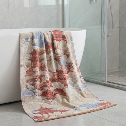 Serviette de bain orientale en coton à motif de nuage et de pavillon - image 1