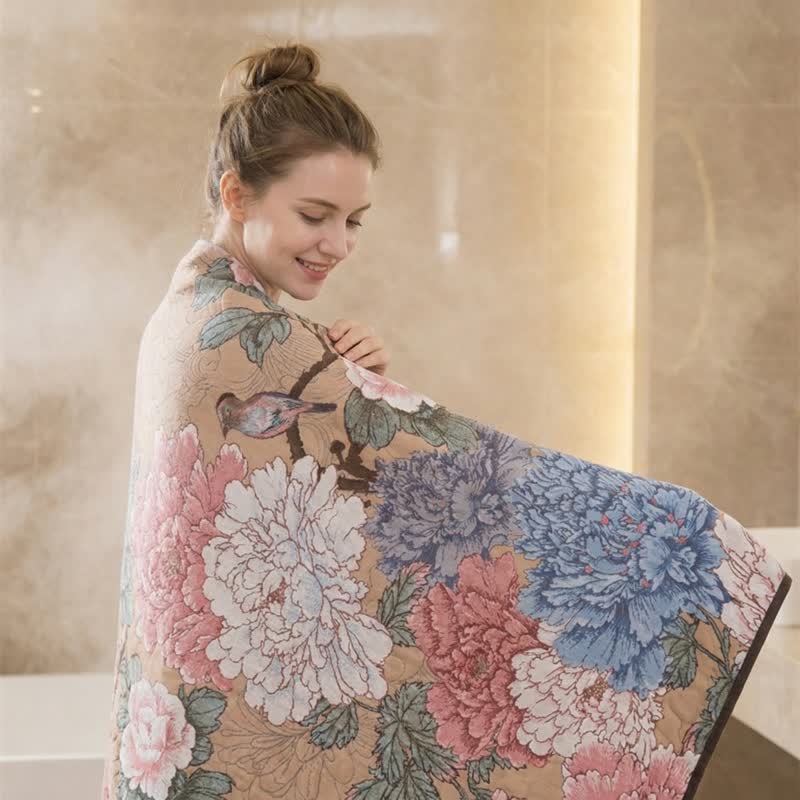 Serviette de bain luxueuse en gaze de coton à motif pivoine - image 3