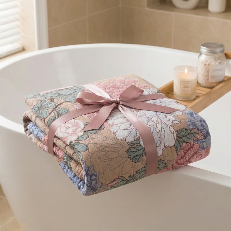 Serviette de bain luxueuse en gaze de coton à motif pivoine - image 4