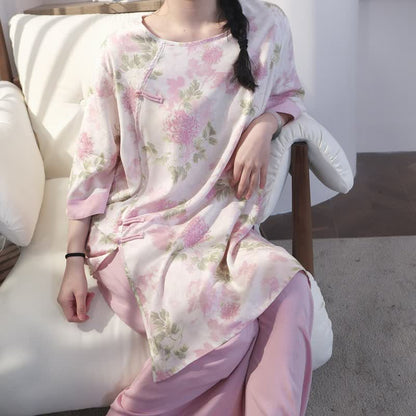 Ensemble de vêtements d'intérieur élégant de style oriental avec un motif de chrysanthème - image 1