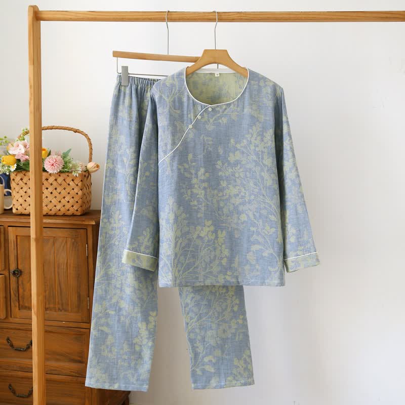 Ensemble pyjama en coton à motif floral oriental - Bleu - XL - image 2
