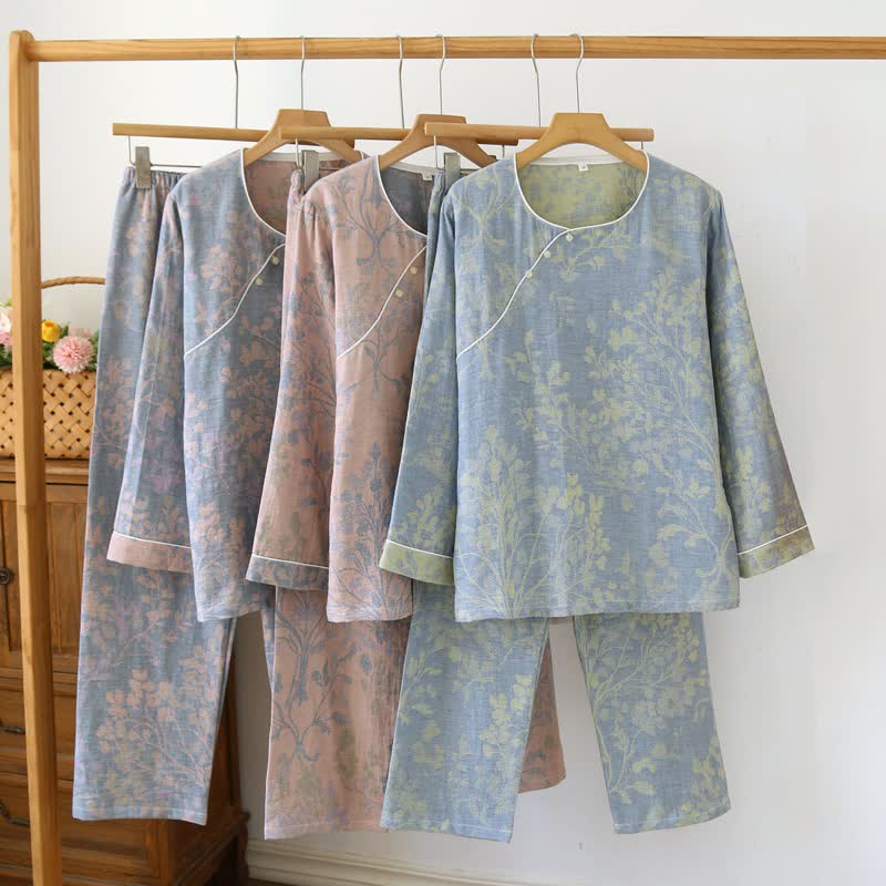 Ensemble pyjama en coton à motif floral oriental - image 0