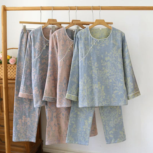 Ensemble pyjama en coton à motif floral oriental - image 0