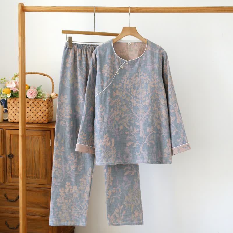 Ensemble pyjama en coton à motif floral oriental - Gris - XL - image 1