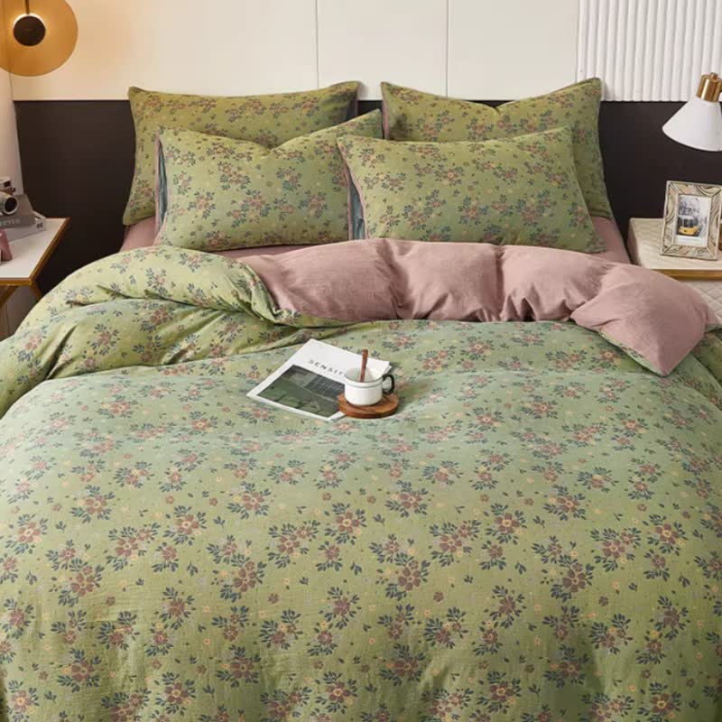 Drap de lit en double gaze de coton à petits motifs floraux - image 1