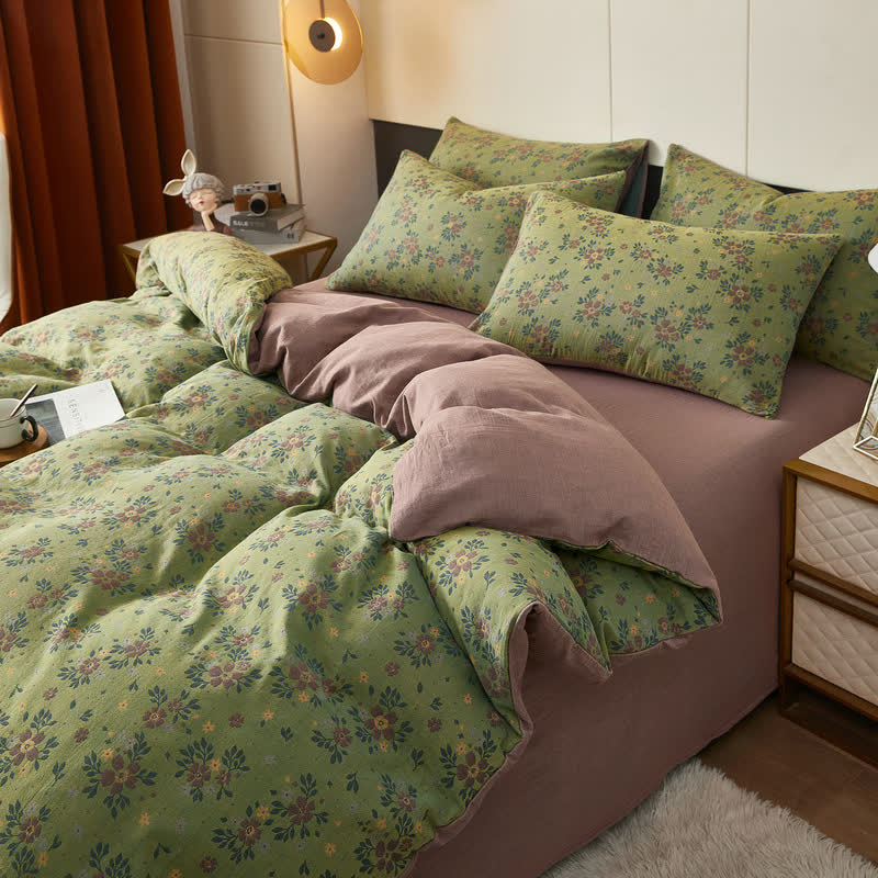 Drap de lit en double gaze de coton à petits motifs floraux - Vert - draps de lit - 220 cm x 240 cm - image 0