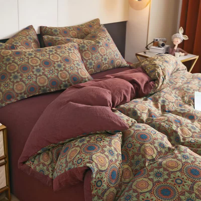 Linge de lit vintage en double gaze de coton jacquard à médaillon - image 2