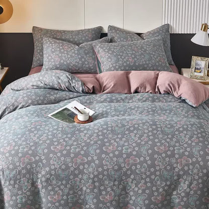 Linge de lit en double gaze de coton à motifs papillons et fleurs - image 1