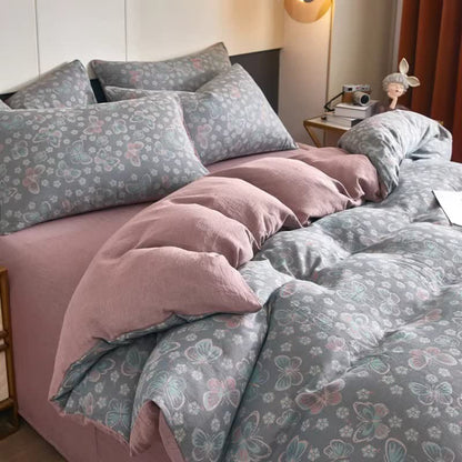Linge de lit en double gaze de coton à motifs papillons et fleurs - image 2