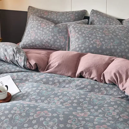 Linge de lit en double gaze de coton à motifs papillons et fleurs - image 3