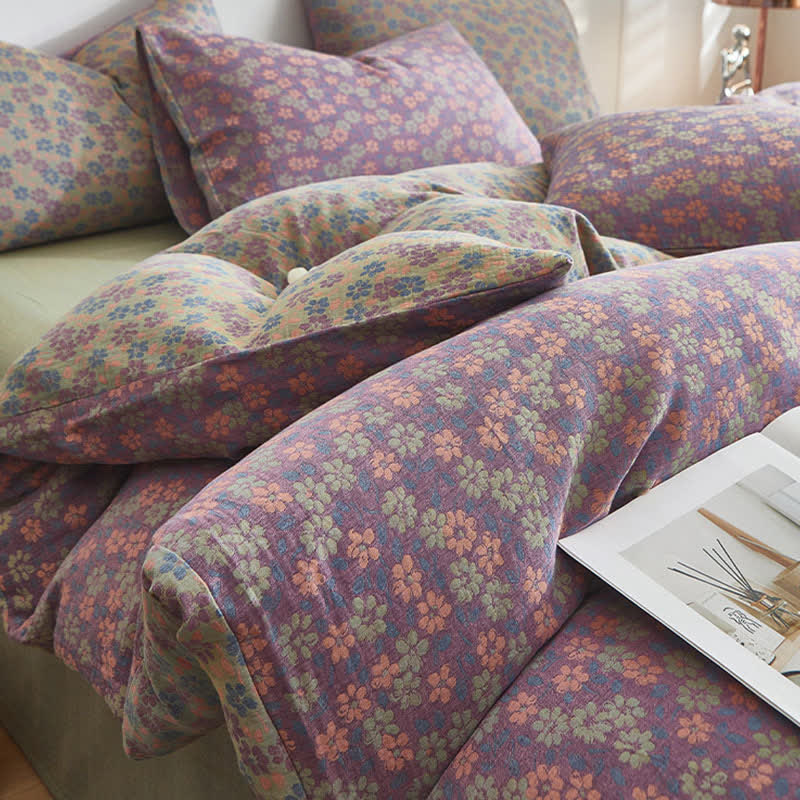 Linge de lit en double gaze de coton à motif floral champêtre délicat - image 2