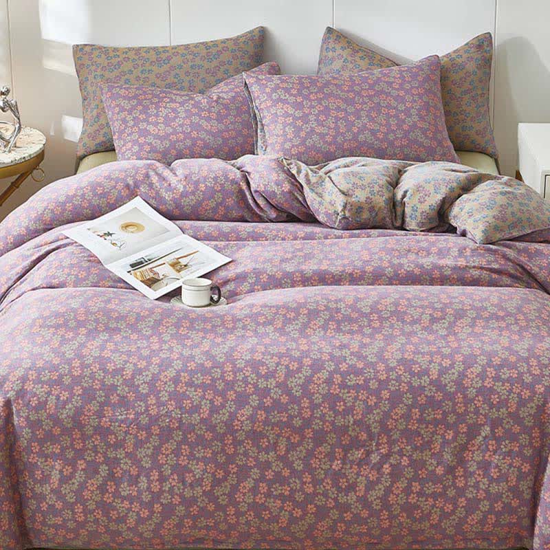 Linge de lit en double gaze de coton à motif floral champêtre délicat - image 1