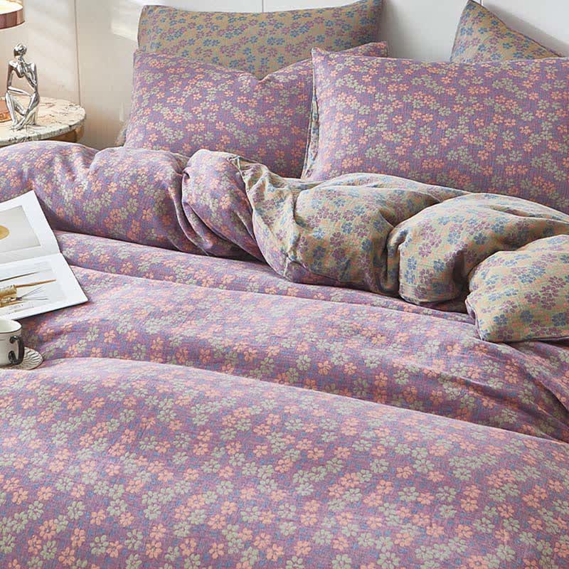 Linge de lit en double gaze de coton à motif floral champêtre délicat - image 3