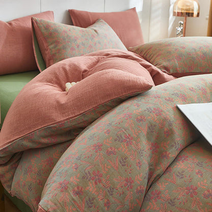 Linge de lit en double gaze de coton à motif champêtre et feuilles - image 2