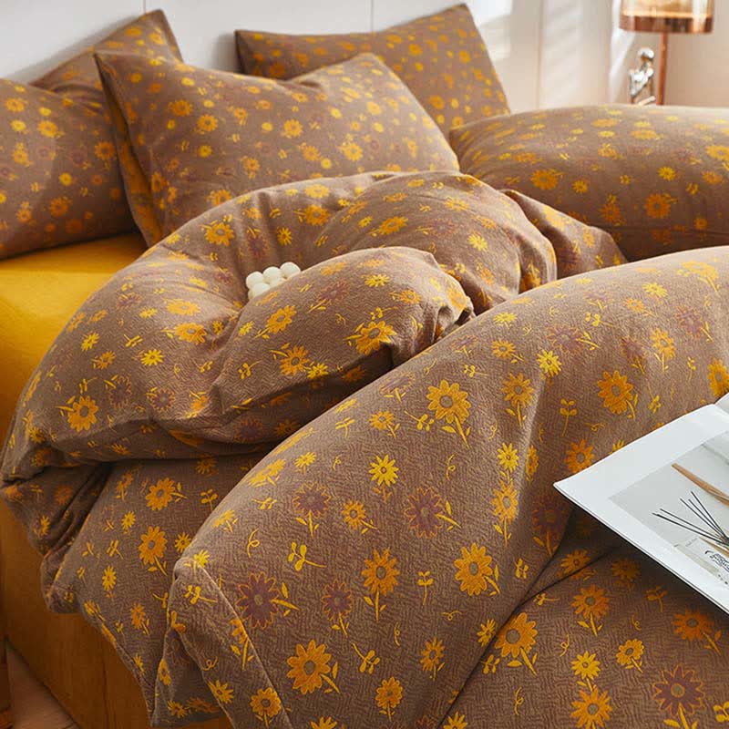 Linge de lit en double gaze de coton à motif de marguerites jaunes - image 2