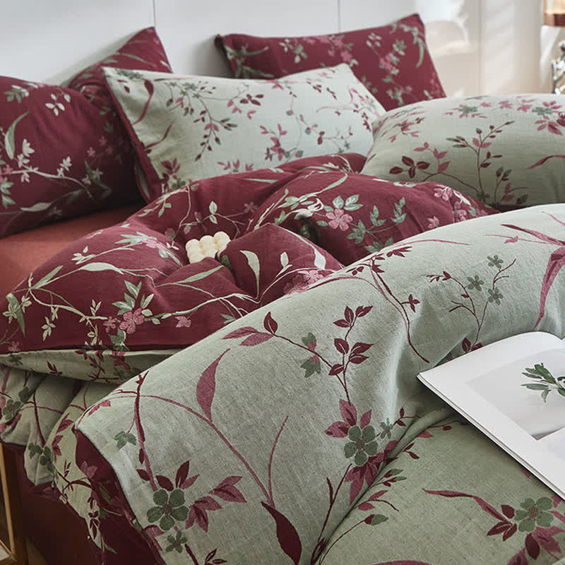 Linge de lit en double gaze de coton à motif de branches et de fleurs - image 4