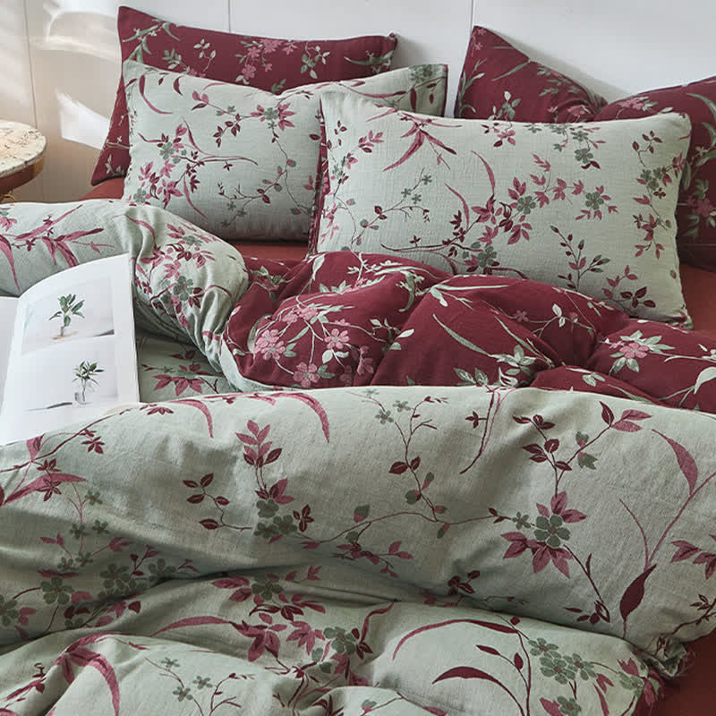 Linge de lit en double gaze de coton à motif de branches et de fleurs - image 3