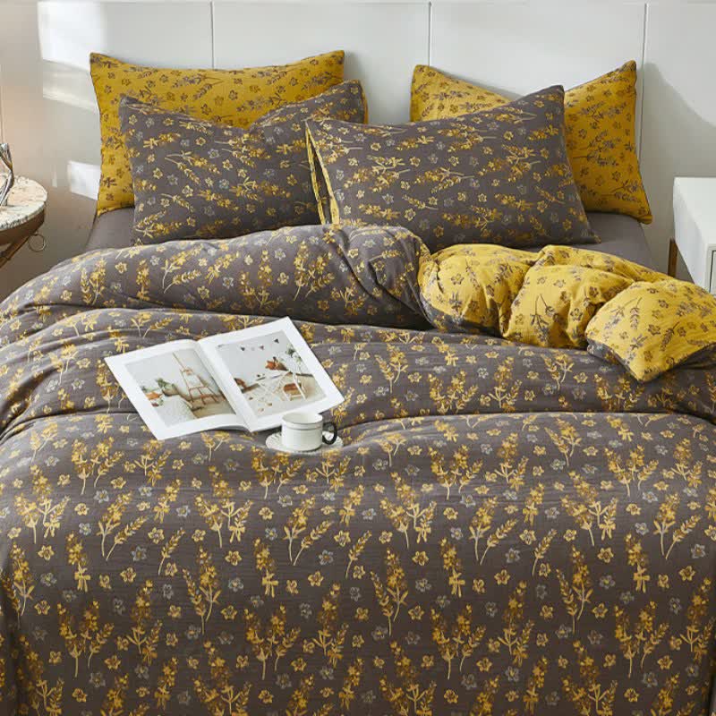 Linge de lit en gaze de coton double épaisseur à motifs floraux et lavande - image 1