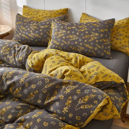 Linge de lit en gaze de coton double épaisseur à motifs floraux et lavande - Café - draps de lit - 220 cm x 240 cm - image 0