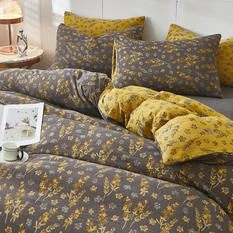 Linge de lit en gaze de coton double épaisseur à motifs floraux et lavande - image 2