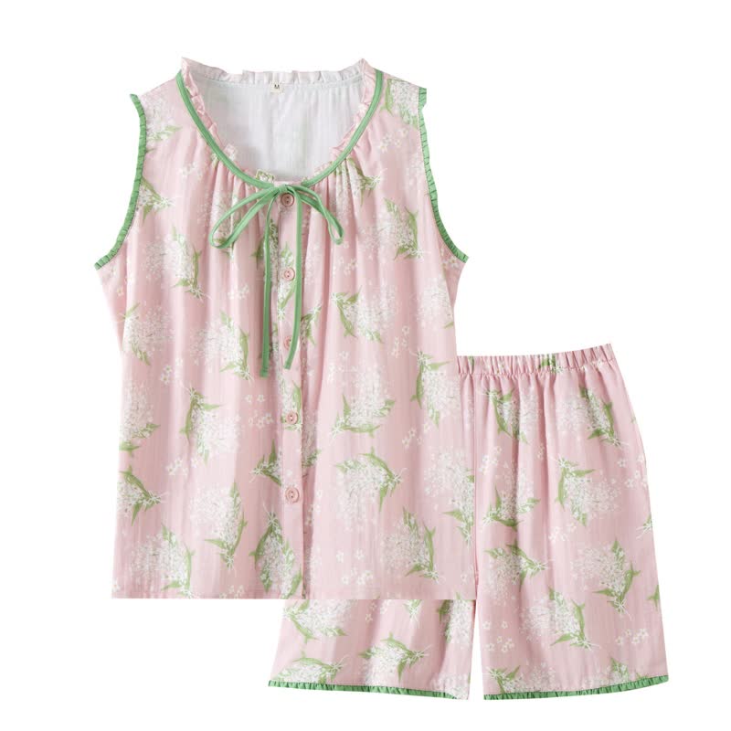 Ensemble pyjama sans manches en gaze de coton gypsophile - image 1
