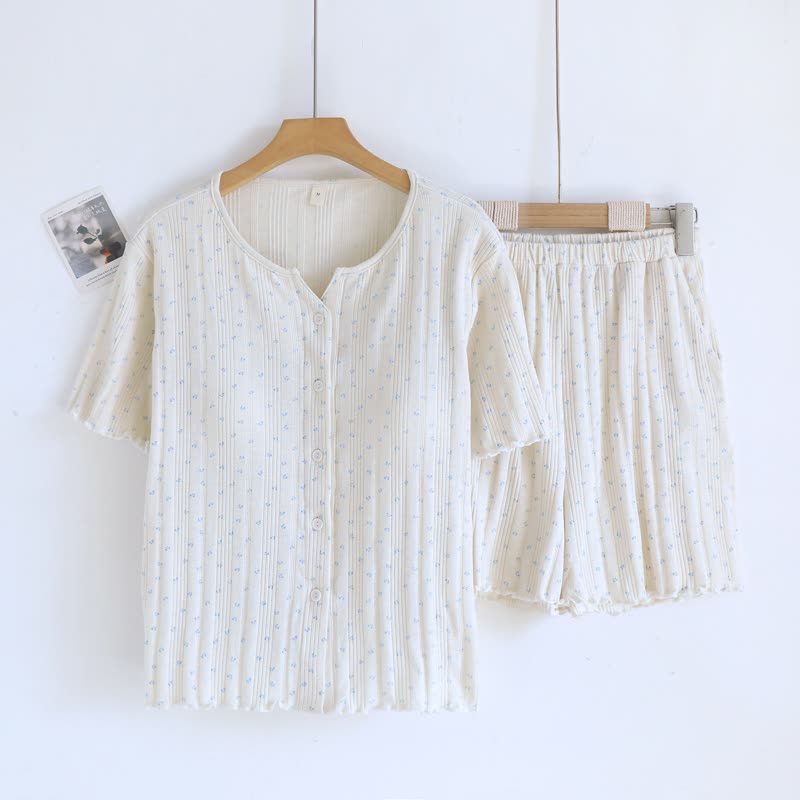 Ensemble pyjama en jacquard de coton à motif floral rustique - image 7