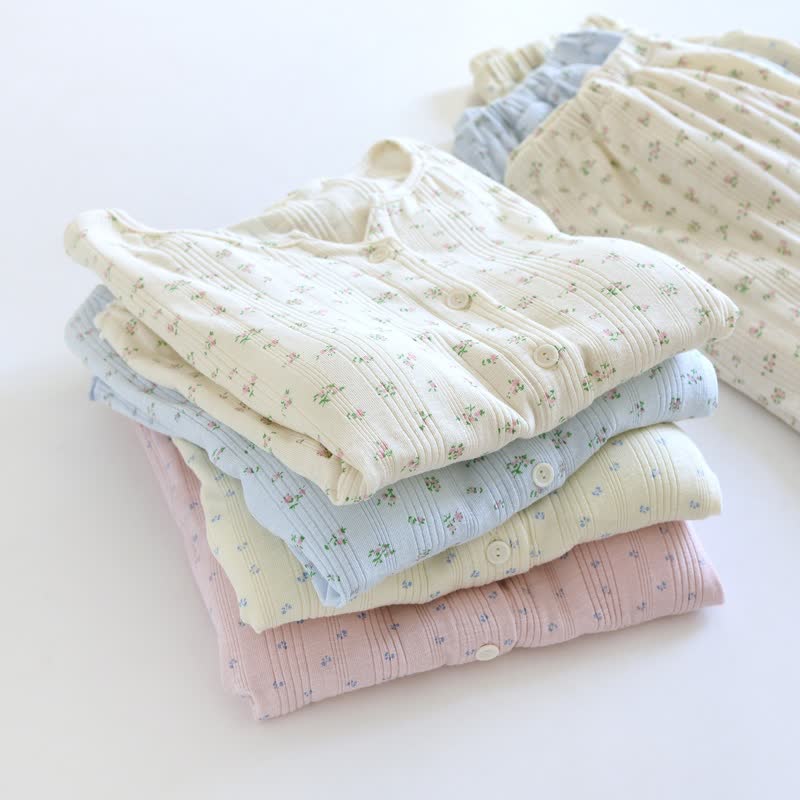 Ensemble pyjama en jacquard de coton à motif floral rustique - image 1