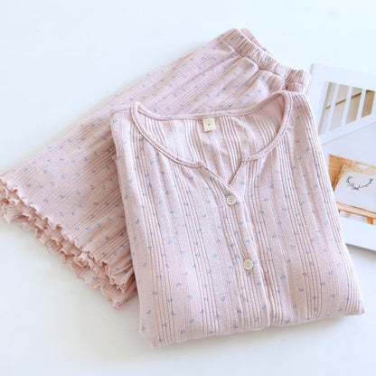 Ensemble pyjama en jacquard de coton à motif floral rustique - Violet - XL - image 11