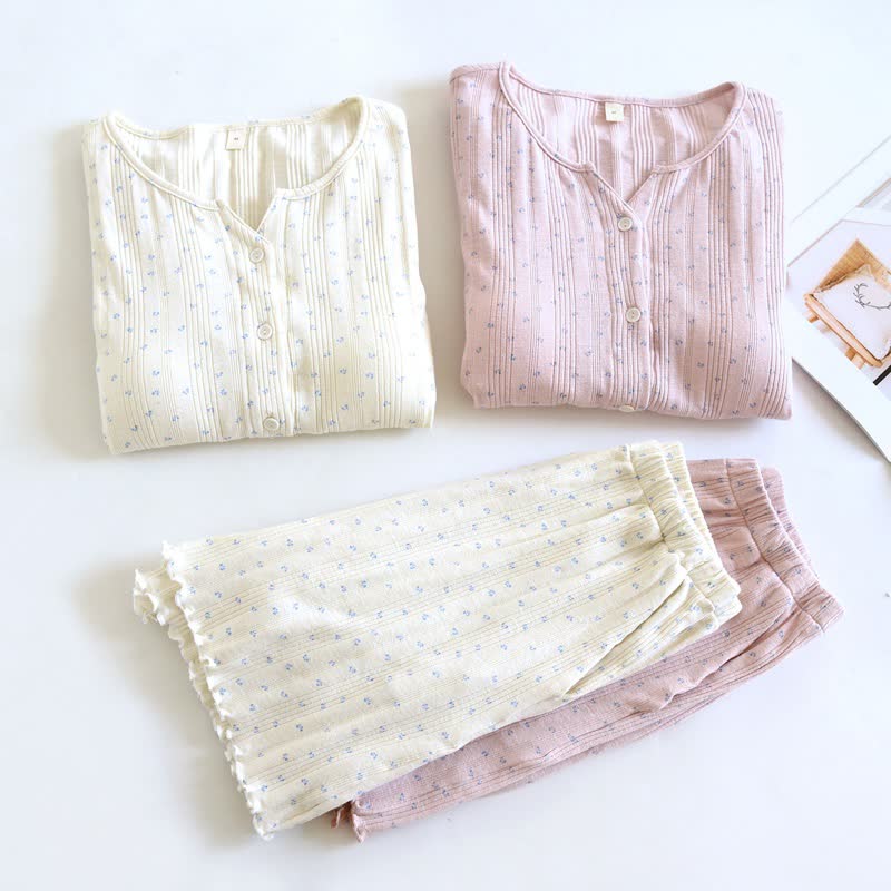 Ensemble pyjama en jacquard de coton à motif floral rustique - image 5