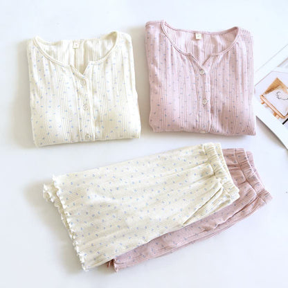 Ensemble pyjama en jacquard de coton à motif floral rustique - image 5