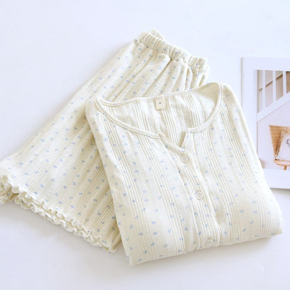 Ensemble pyjama en jacquard de coton à motif floral rustique - Beige et bleu - XL - image 8