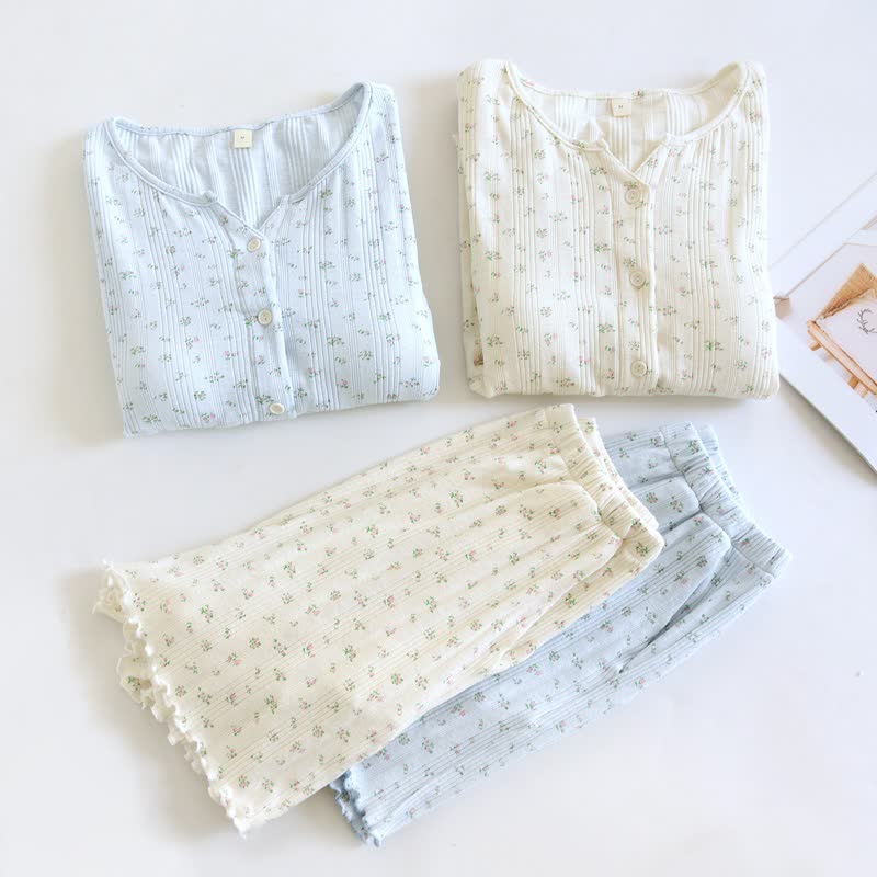 Ensemble pyjama en jacquard de coton à motif floral rustique - image 6