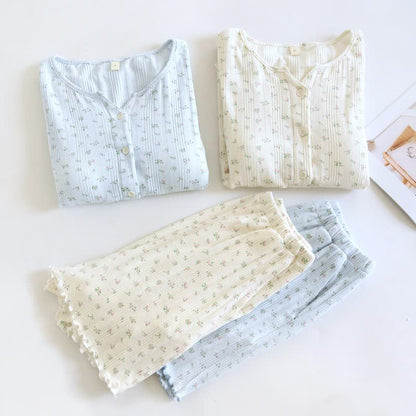 Ensemble pyjama en jacquard de coton à motif floral rustique - image 6