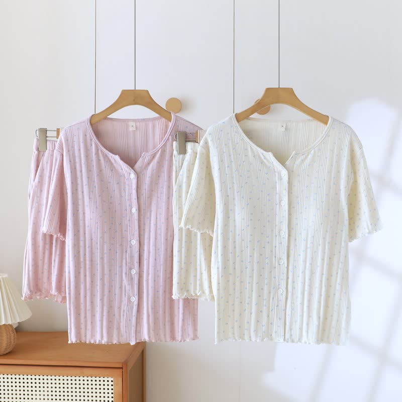 Ensemble pyjama en jacquard de coton à motif floral rustique - image 4