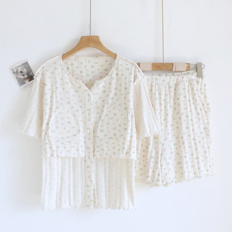 Ensemble pyjama en jacquard de coton à motif floral rustique - image 13